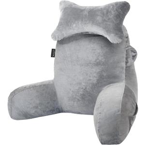 SLIGUY Reading Pillow for Sitting in Bed Couch Adult, Back Pillow with arm Support and Pockets, Adult Back Pillow Bed Chair for Bed Rest, Reading, Watching TV, Gaming for Boys and Girls Light Grey