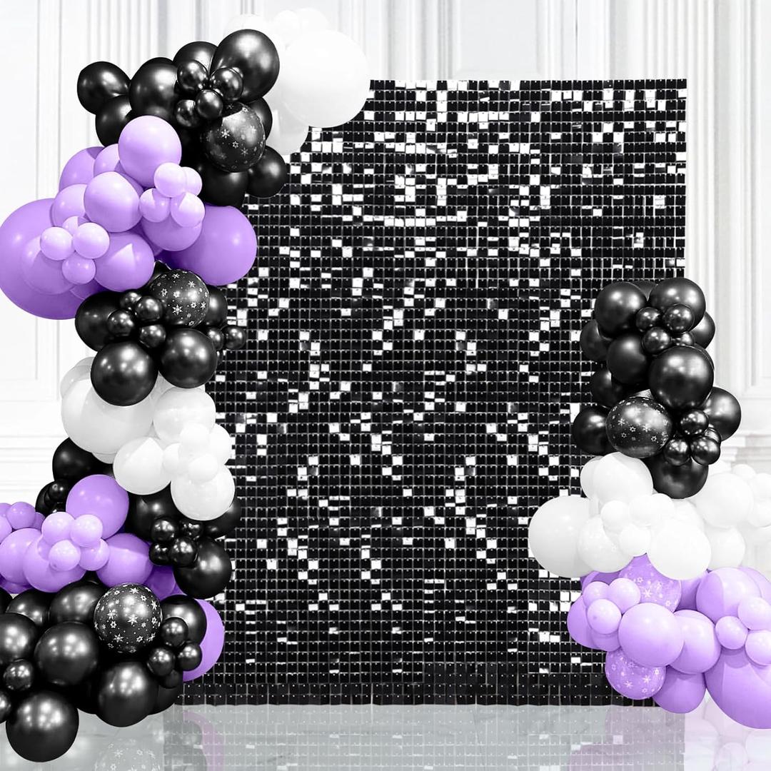 Black Shimmer Wall Photo Backdrop Panels - Glitter Halloween Backdrop 9FTx4FT for Graduation Party Birthday Wedding Anniversary Disco Background Sparkly Decor