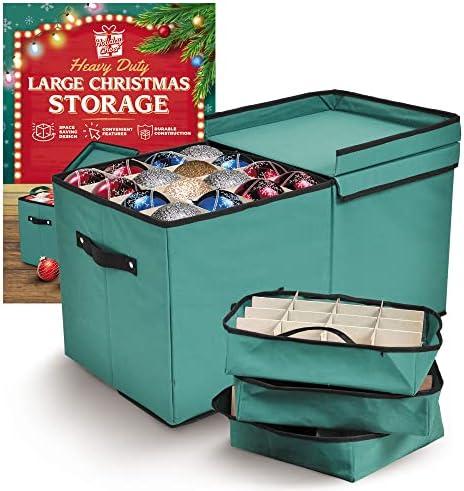 Cheer Premium Christmas Ornament Storage with 8 Tray – Christmas Storage Container with Dividers Perfect for Holiday Decorations– Fits 128 Holiday Ornaments – Tear-Proof Fabric