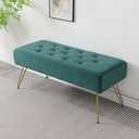 Velvet Button-Tufted Entryway Bench, 39.37" Modern Upholstered Bedroom Bench with Gold Metal Legs, Padded Rectangular End of Bed Bench for Living Room, Dining Room (Blackish Green)