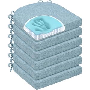 Chair Cushions for Dining Chairs, Non Slip Chair Pads with Ties and Covers, Memory Foam Kitchen Chair Cushions Set of 6, 16"X16"X2.5", Light Blue