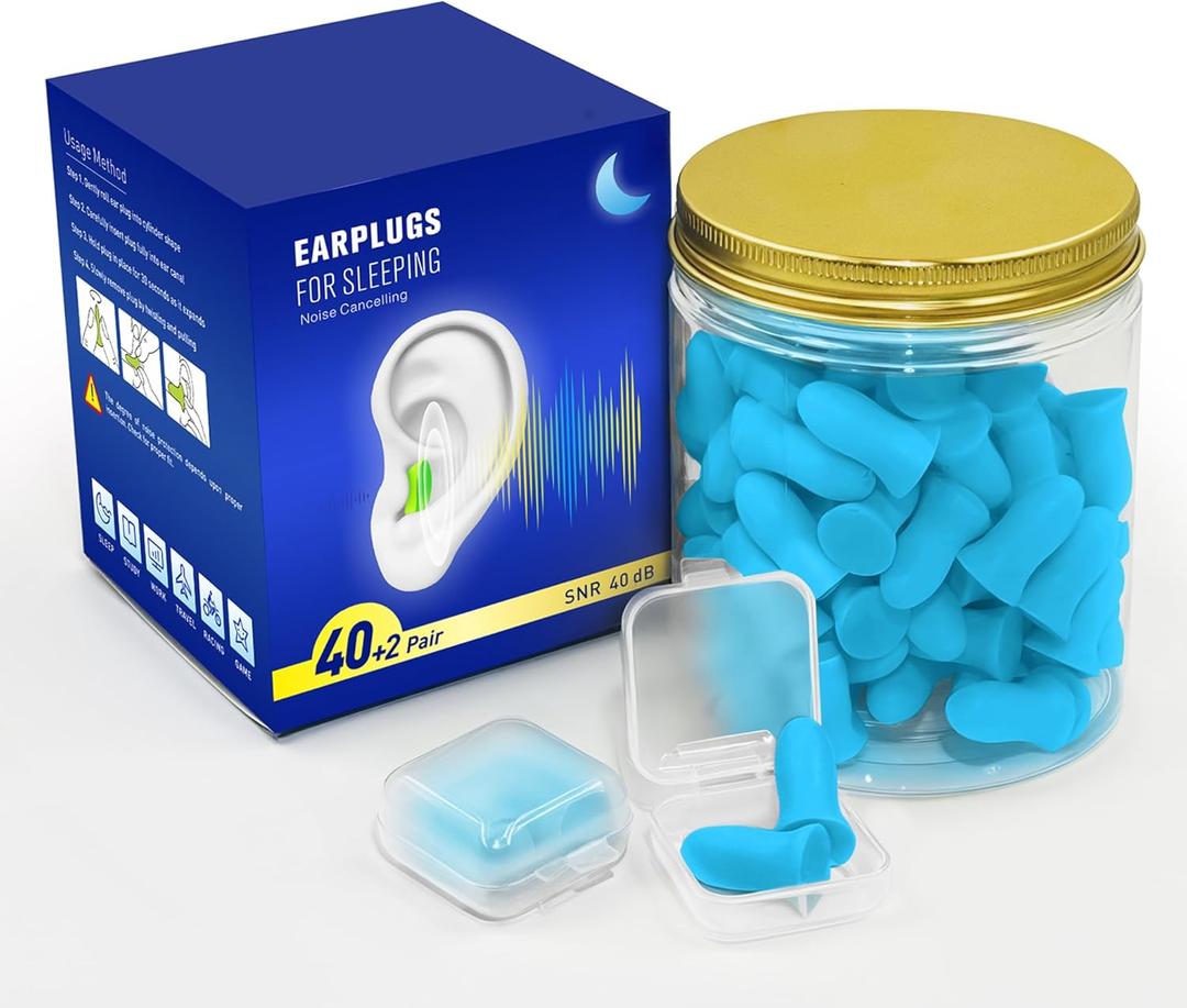 Ear Plugs for Sleeping Noise Cancelling - 42Pairs Foam Ear Plugs Noise Reduction, 40dB EarPlugs for Snoring, Traveling, Shooting, Sound Blocking Hearing Protection - Blue with 2 Travel Package
