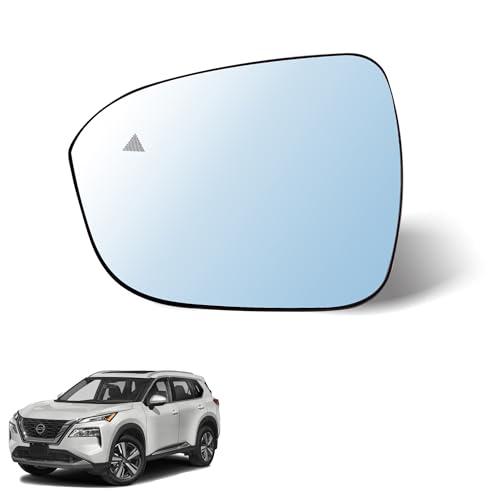 GrteRokky Left Side Mirror Glass w/Heated|Blind Spot Detection Compatible for 2021-2025 US Built Nissan Rogue Driver Mirror Glass Replacement 96366-6RR1E