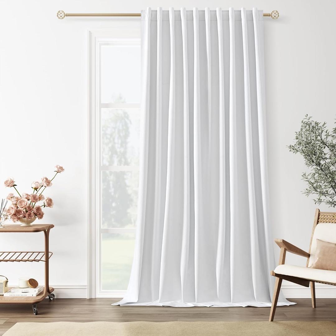 Guken White Linen Blackout Curtains 70 Inch Wide by 84 Inch for Living Room Bedroom Back Tab Thermal Insulated 100% Black Out Linen 1 Drapes Room Darkening Window Curtains White,1 Panel