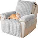 Plush Recliner Slipcover 30 Inches Washable Chair Covers Artificial Wool Lazy Boy Cover Quilted Cover for Recliner Chairs and Furniture,Large Taupe Chair Protector with Side Pocket for Kids/Pets