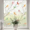 Coavas Stained Glass Window Film, Decorative Frosted Glass Window Privacy Film, Static Cling Non-Adhesive Windows Sticker for Front Door Bathroom Heat Control Anti UV, 17.5 x 78.7 Inches
