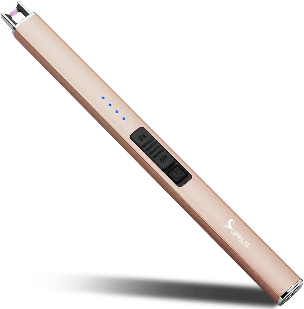 SUPRUS Electric Lighter Arc Windproof Flameless USB Rechargeable Lighter with Safety Lock for Candle BBQ Camping (Champagne Gold)