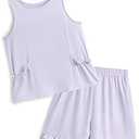 Girls Clothing 2 Piece Summer Set Short Sleeve Tops Shirts Baggy Shorts with Pockets Fashion Outfits for Kids Size 130, 1-Purple