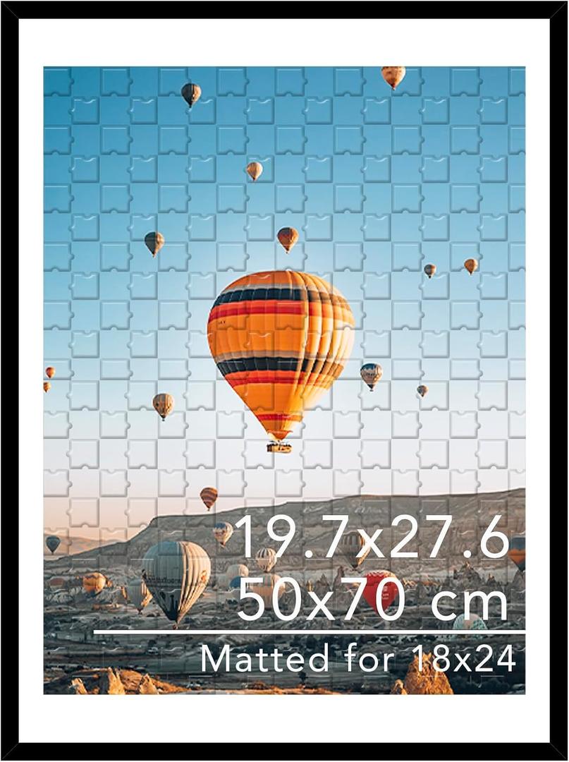 JCJMY 19.7x27.6" Puzzles Frame for 50x70 cm Puzzle Poster Photo Picture, Display 18x24 with Mat or 19.7 x 27.6 without, Wall Hanging 19.7 by 27.6 inch 1000 Pieces Puzzles Frame, Black