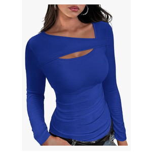 XIEERDUO Womens Long Sleeve Tops Slim Fit Fall Tops for Women 2025 Cutout Tops Y2K Ribbed Tshirt, Size XL