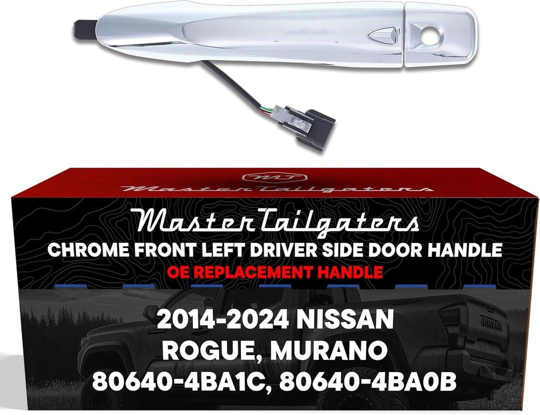 Master Tailgaters Exterior Door Handle Chrome Replacement for Nissan Murano (2015-2024), Rogue (2014-2024) OE Part # 80640-4BA1C, 80640-4BA0B | Front Left Driver Side w/Keyhole