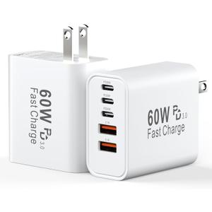 USB C Charging Blocks, 60W USBC Wall Fast Charger Block, Type C iPhone USB C Charger Fast Charging Brick, 5-Port Multiport Charger Plug Power Adapter for iPhone 17/16/15/14/13 Pro Max, iPad, GalaxyS25 (White)