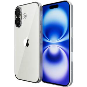 for Apple iPhone 16 Case 6.1-Inch 2024, Yellowing-Resistant Shockproof Phone Bumper Cover, Anti-Scratch with Camera Lens Protector for iPhone 16 Phone Transparent Case (Silver Border)