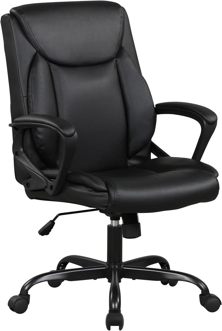 Home Office Chair Ergonomic Desk PU Leather Task Executive Rolling Swivel Mid Back Computer with Lumbar Support Armrest Adjustable for Men (Black)