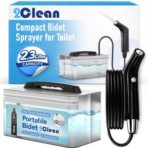 2Clean Portable Electric Travel Bidet - USB Rechargeable Bidet for Men and Women, Toilet Hygiene Solution with 2.3 Liter Container, Lightweight, Portable Device for Travel, Camping, Outdoor Living