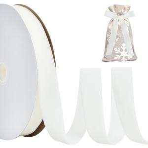 White Velvet Ribbon 1 Inch x 25yds, Vintage Velvet Ribbons, for Christmas Wreath Decoration Handmade Craft Ornaments Gift Wrapping & Bow Making, Valentine's Day Wedding Bouquet Packaging