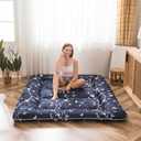 MAXYOYO Japanese Futon Mattress Floor Mattress Sleeping Pad Foldable Bed Roll Up Camping Cushion Floor Lounger Bed Couches and Sofas Couch Topper, Navy Floral, Full Size