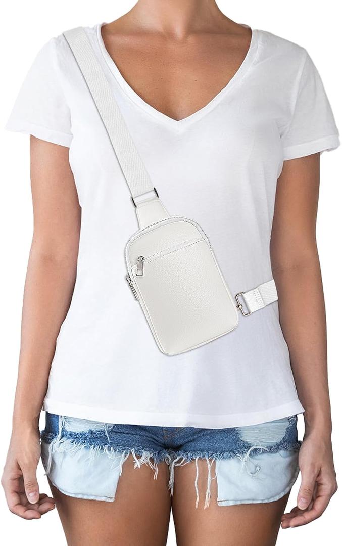 Peicees Travel Small Sling Bag Leather Crossbody Bags for Women Fanny Packs Cross Body Bag for Woman Cross Body Purses (mini, White)