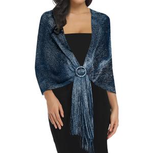Rheane Shawls and Wraps for Evening Dress, Sparkle Shawls for Women with Buckle - Elegant Wedding Party Formal Shoulder Wrap (Blue)