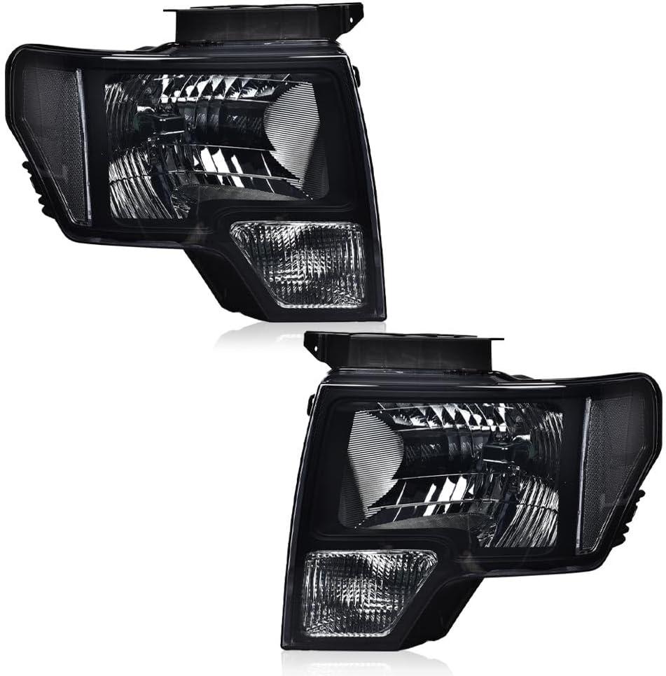 G-PLUS Headlights Compatible With Ford F150 2009-2014 Headlamps Pair Left & Right Smoky Lens Black Housing Clear Reflector, Faros Delanteros