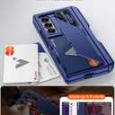 Vizvera for Samsung Galaxy Z Fold 6 Case RFID Wallet with Cards Holder [S Pen Holder] [Camera Cover] Shockproof Silicone Protective Phone Case for Z Fold 6 2024-Blue