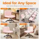 NEO CHAIR Criss Cross Chair with Wheels Home Office Cross Legged Armless Chairs Adjustable Computer Desk Wide Seat for Bedroom Vanity Comfy Swivel (Teddy Pink)