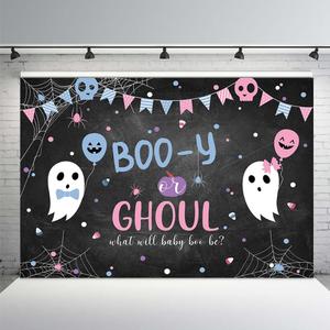 MEHOFOND Halloween Boo-y or Ghoul Gender Reveal Backdrop for Spooky Baby Shower Blue or Pink Party Supplies He or She What Will Baby Be Little Boo Banner Background Photo Booth Props 7x5ft