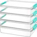 Vtopmart 6 Qt Plastic Storage Bins with Lids, Clear Sensory Bins, Arts Crafts Organizers and Storage, Stackable Containers for Home Office and School Supplies, 4 Pack (Teal)