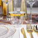 175 Pcs Clear Gold Plastic Dinnerware Set, Disposable Plate With Gold Rim, 25 Guests Dessert Plates, Dinner Plates, Cups, Cutlert and Napkins for Wedding Party