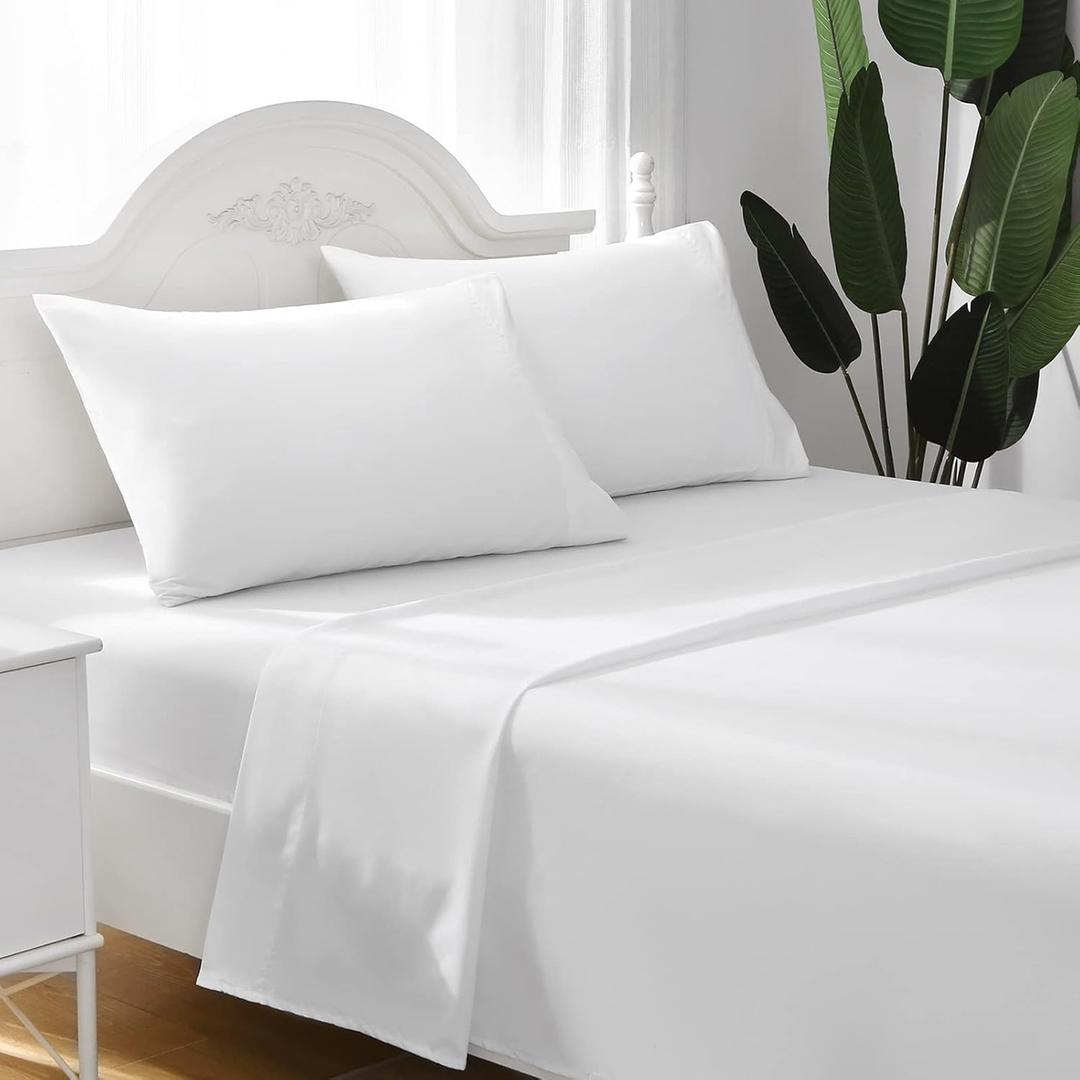 ILAVANDE Queen Sheets Set 4 Piece,Hotel Luxury Super Soft 1800 Series Microfiber Queen Bed Sheets Set-Wrinkle Free & Breathable-14 Deep Pocket Sheets for Queen Size Bed(Queen,White)