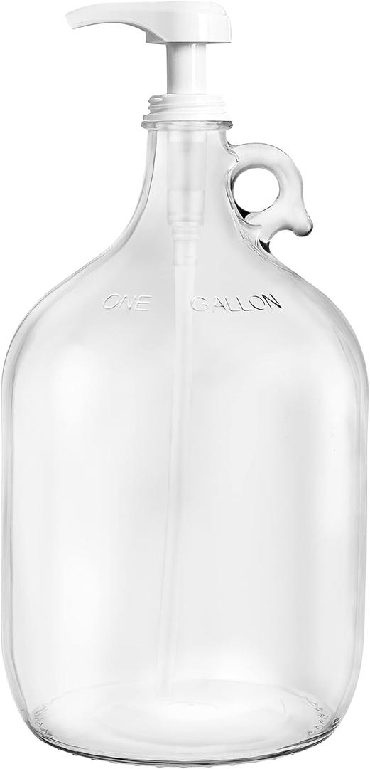 Gallon Glass Pump Dispenser Bottle, Large Jug Laundry Liquid Detergent Dispenser with Pump for Laundry Room Organization, Soap, Fabric Softener, Commercial Condiment Dispenser- 128 oz by Kitchentoolz