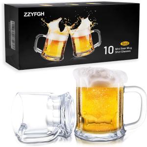 ZZYFGH 10 Pack Mini Beer Shot Glasses, 5 OZ Shot Glasse with Handles, Reusable Beer Stein Tasting Glasses for Drinking, Festival, Party, BBQ (Set of 10-5 oz)