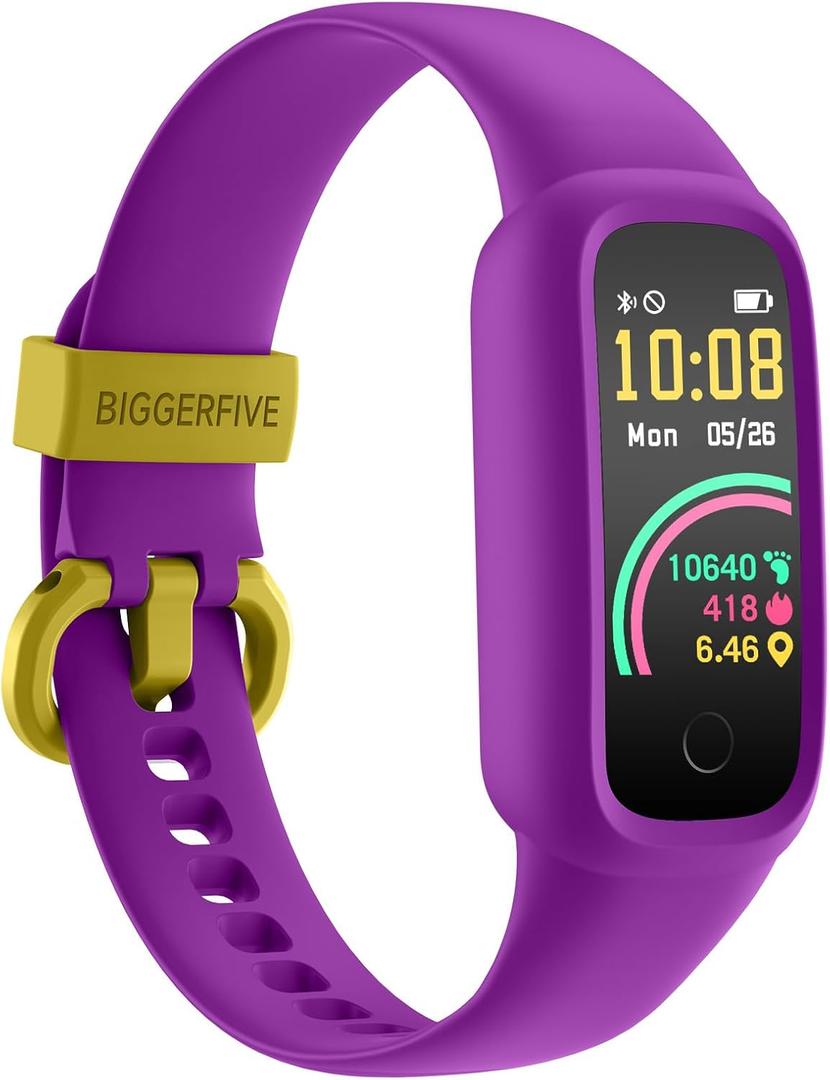 BIGGERFIVE Vigor 2 L Kids Fitness Tracker Watch for Boys Girls Ages 5-15, Activity Tracker, Heart Rate Sleep Monitor, IP68 Waterproof, Pedometer, Calorie Step Counter Watch, Purple