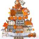 21 Pcs Fall Thanksgiving Tiered Tray Decoration Set Thanksgiving Table Sign Pumpkins Farmhouse Gnome Maple Leaves Centerpieces Harvest Wood Blocks Signs Fall Block Tabletop for Autumn