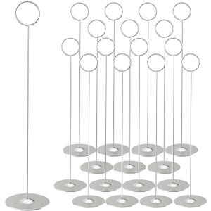 ERYTLLY 16PK Place Card Holders 12 Inch Table Number Holders Table Card Holders Steel Card Holders for Birthdays,Weddings,Photos, Food Signs, Memo Notes, Restaurants (Matte Silver)