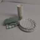 Gingham Party Supplies for 24 Guests Thick Paper Plates and Napkins Knives Spoons Forks Cups Disposable Party Set Cutlery for Dinner Baby Shower Wedding Favor (Sage Green)
