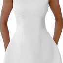 YMDUCH Women's Sexy Sleeveless Crew Neck Backless A-line Party Short Mini Dress (White, S)