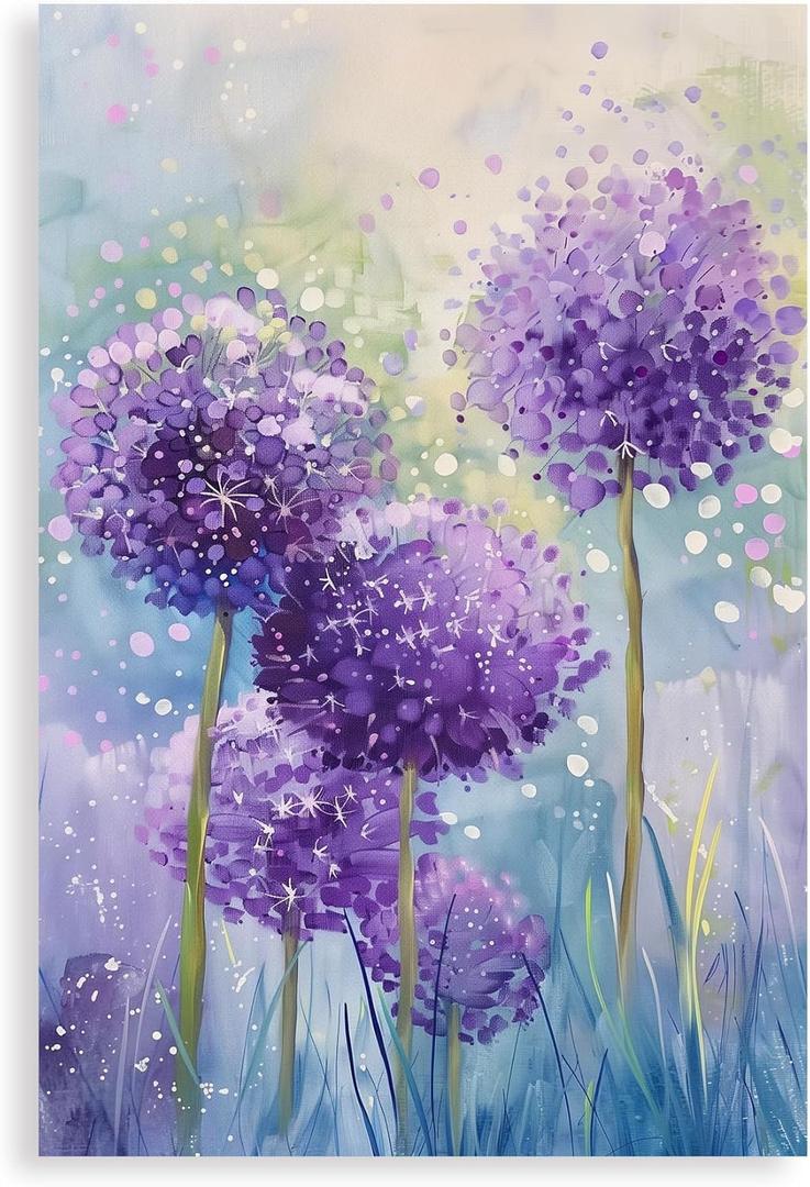 BJYCHG Dandelion Canvas Wall Art Abstract Purple Flower Pictures Floral Plant Painting Watercolor Artwork for Home Decor Unframed(Purple 12.00" x 18.00")