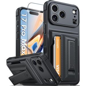 Oneagle Wallet for iPhone 17 Pro Max Case with Card Holder (4-5 Cards) [RFID Blocking] [Screen Protector] Full Camera Protection,with Kickstand 15FT Shockproof Heavy Duty Case for iPhone 17 Pro Max