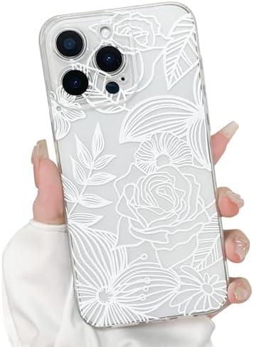 Lovmooful Compatible for iPhone 15 Pro Case Cute Clear Oil Flower Floral Leaf Design for Girls Women Soft TPU Shockproof Protective Girly for iPhone 15 Pro-Big Flower Leaf
