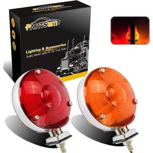 Partsam 2Pcs 4 Inch Round Double Face Star Led Pedestal Lights Mount Stop Tail Brake Turn Signal Lights Trucks Semi Trailers Tractors Fender Mount Lights Lamps DOT Compliant (Amber Red)