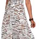 BROVAVE Women's 2025 Summer Short Sleeve Work Dresses Tie Waist Button Down Animals Print Midi A-Line Shirt Dress (Medium, White)