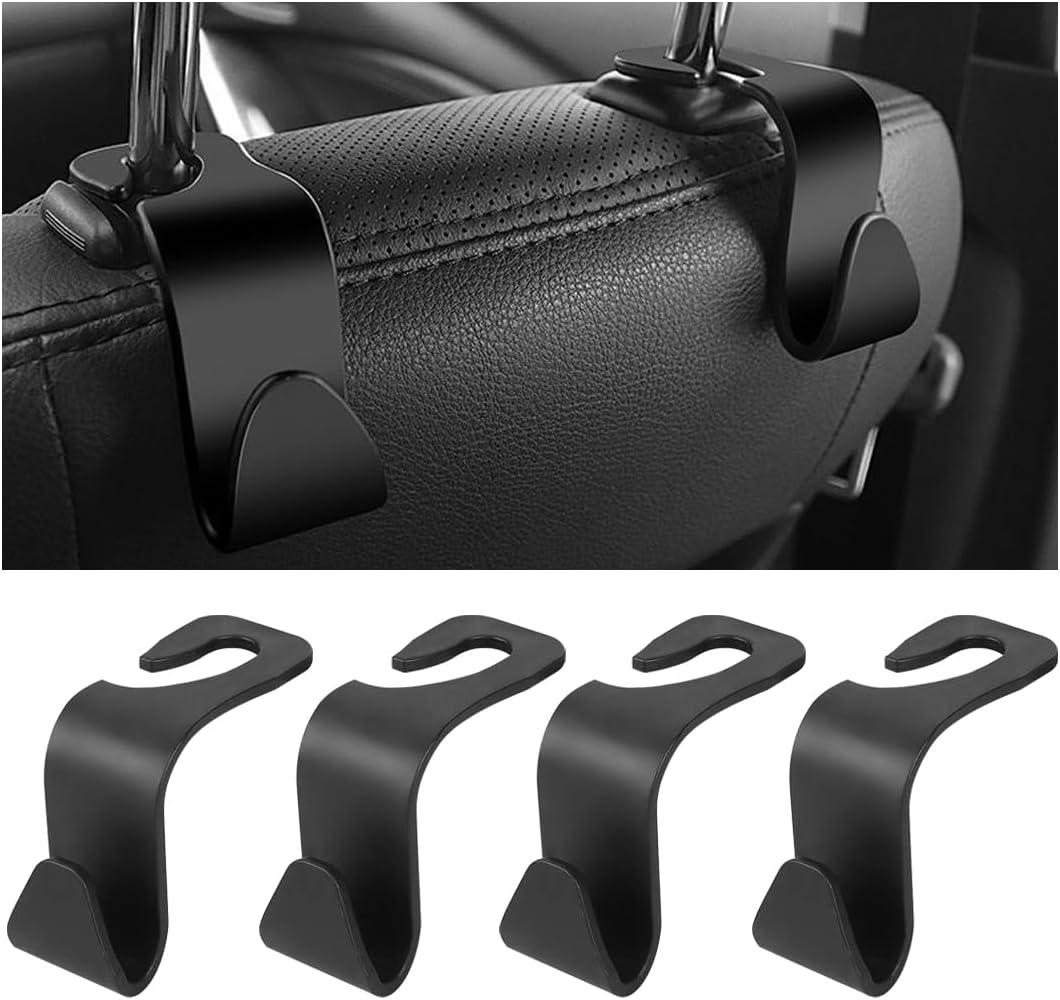 4PCS Car Seat Headrest Hooks, Automotive Seatback Hangers Holder, Stylish Vehicle Seat Back Storage Organizer for Purses, Handbags, Clothes, Universal for RV, SUV, Truck (Black)