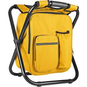 Kikerike Backpack Stool Cooler Chair Heavy Duty 300 LBS Max Load Portable Lightweight Stool Backpack Folding Fishing Cooler Seat for Camping Hunting Fishing - Yellow, 16.54" W x 13.58" L x 16.93" H