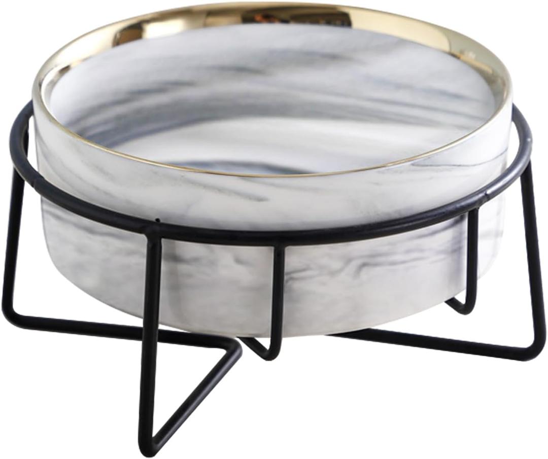 Dazzling Ceramic Elevated Cat Bowls, Gift for Cat Owner, Birthday (Medium,Grey)