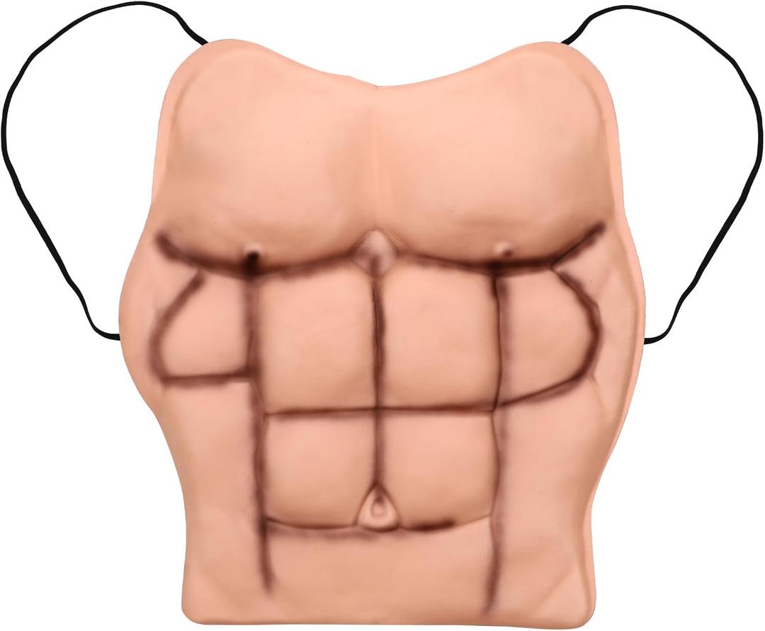 Amosfun Men Muscle Outfits Halloween Cosplay Costume Fake ABS Muscle Costume Photo Booth Props