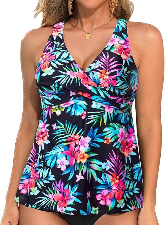 Tempt Me Women Tankini Top Only Flowy Swim Tops V Neck Bathing Suit Top XL