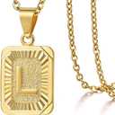 Trendsmax Rectangle Initial Letter Pendant Charm for Mens Womens Gold Plated Capital Letter Pendant Necklace Rolo Chain 18inch