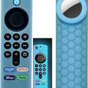 TV Stick 3rd Remote Cover Case with Airtag Holder (Glow in The Dark) Compatible with Fir TV Stick 3rd Gen,Tracker Cover for Tile Sticker 2020,Glow Blue