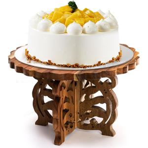 12" Wood Cake Stand, Acacia Wooden Rustic Cupcake Holder, Wedding Table Centerpiece Dessert Display Stand, Birthday Cake Pedestal for Tea Party Baby Shower